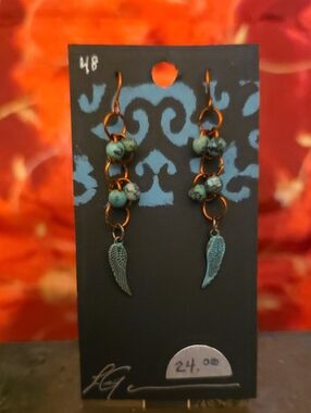 Turquoise Bead and Wing Drop Earrings - Women Jewelry
